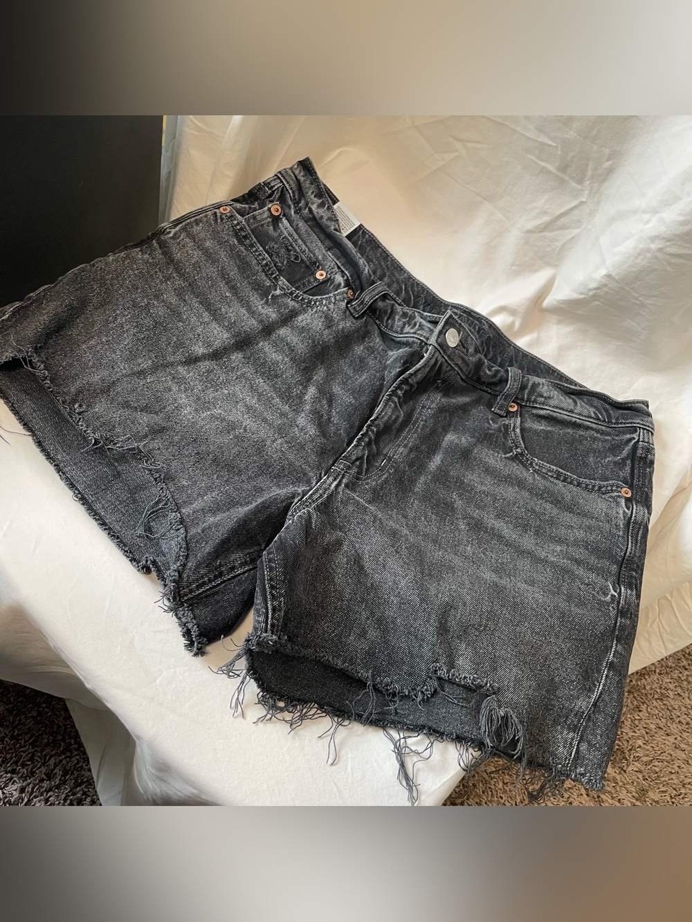 American Eagle Outfitters Black Washed Frayed Hem Denim Shorts